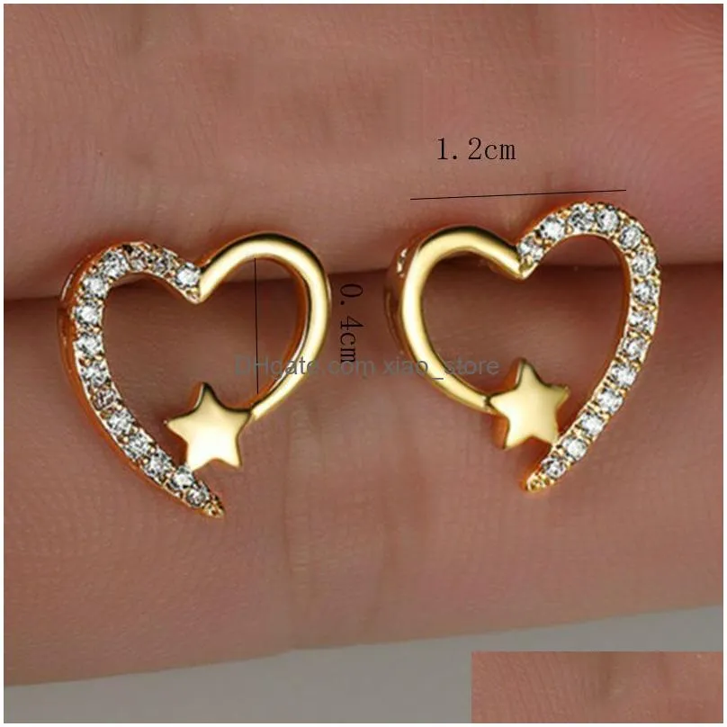 gold plated heart stud earrings shiny zircon metal elegant fashion love heart designer earring earings ear rings jewelry