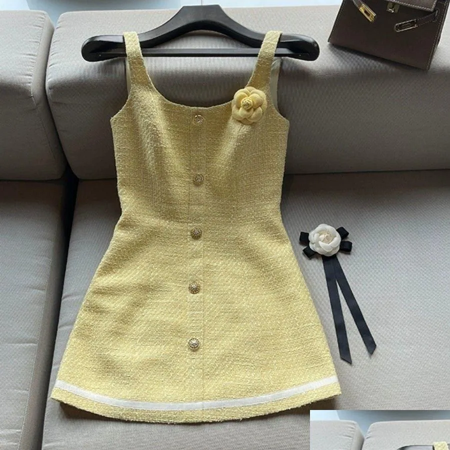 Basic & Casual Dresses Womens Yellow Color Sleeveless T Woolen Flower Work Slim Waist Casual Dress Sml Drop Delivery Apparel Women`S Dhsf7