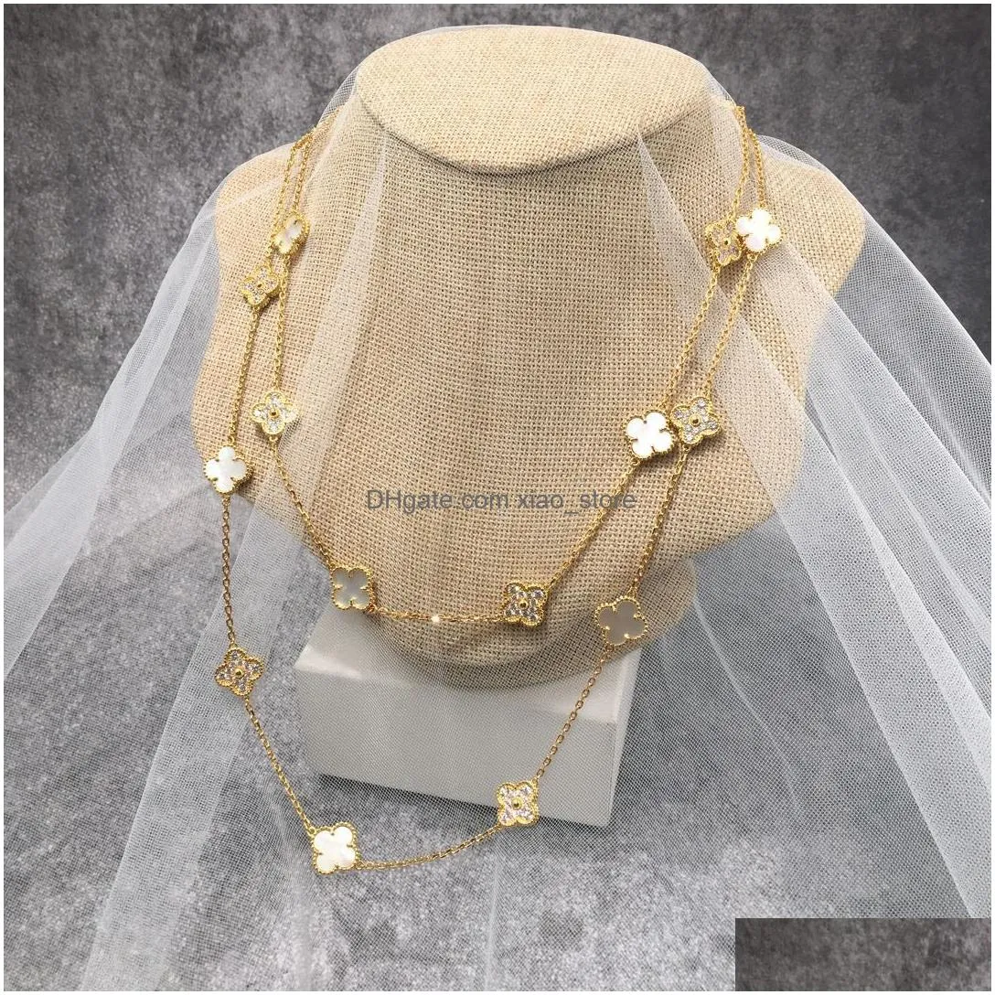 4/four 20 flower diamond  cleef necklace brand luxury clover necklace fashion long sweater chain high quality 18k gold designer necklace for womens