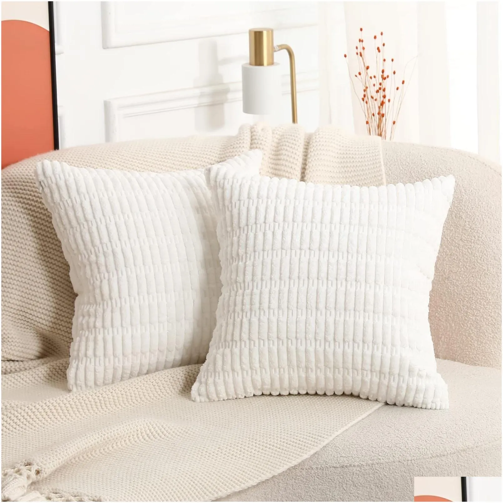 Cushion/Decorative Pillow Corduroy Decorative Throw Pillow Ers 18X18 Inch Soft Boho Striped Cases Cushion Pillowcase Home Decor For Mo Dh6Ei