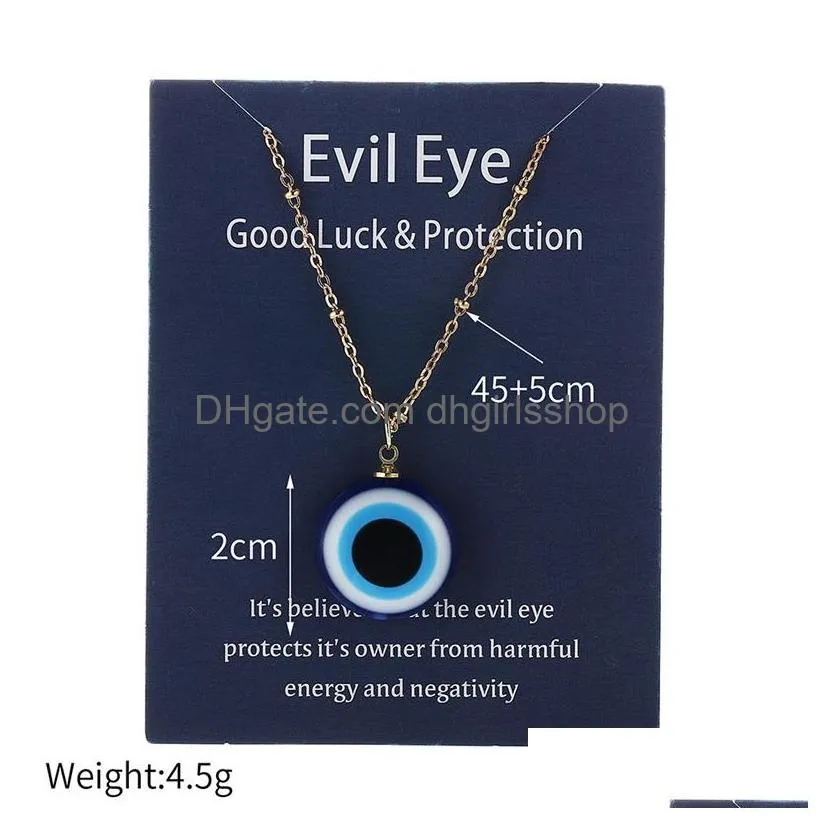 Pendant Necklaces Women Blue Evil Eye Necklaces With Card Fashion Sier 14K Gold Plated Rolo Link Chain Resin Pendant Necklace Good Luc Dhygg