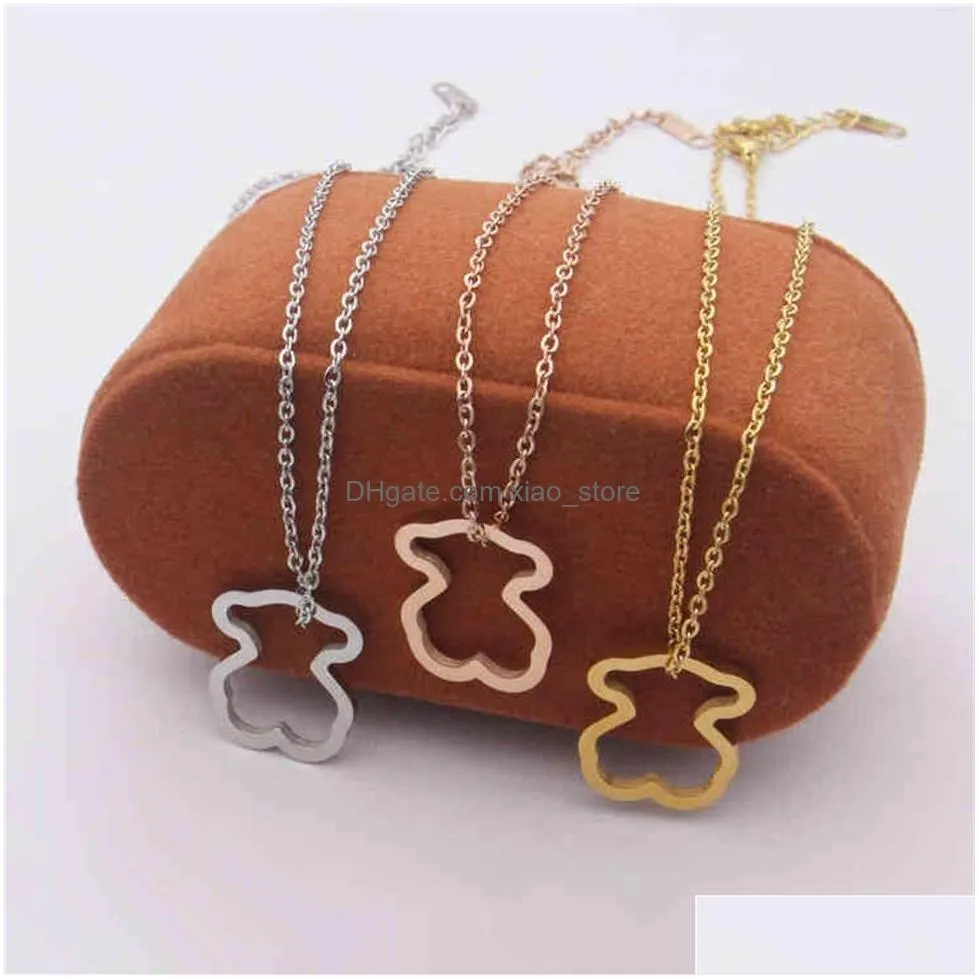 steel jewelry hollowed out smooth bear necklace net red women039s simple rose gold necklacefor party jewels271k6079629