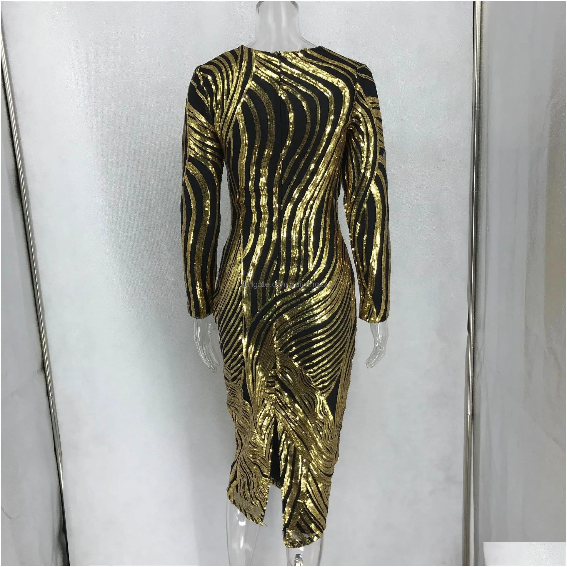 2020 womens party dress european style black gold sequined dress sexy europe and america was thin long-sleeved winter dress 