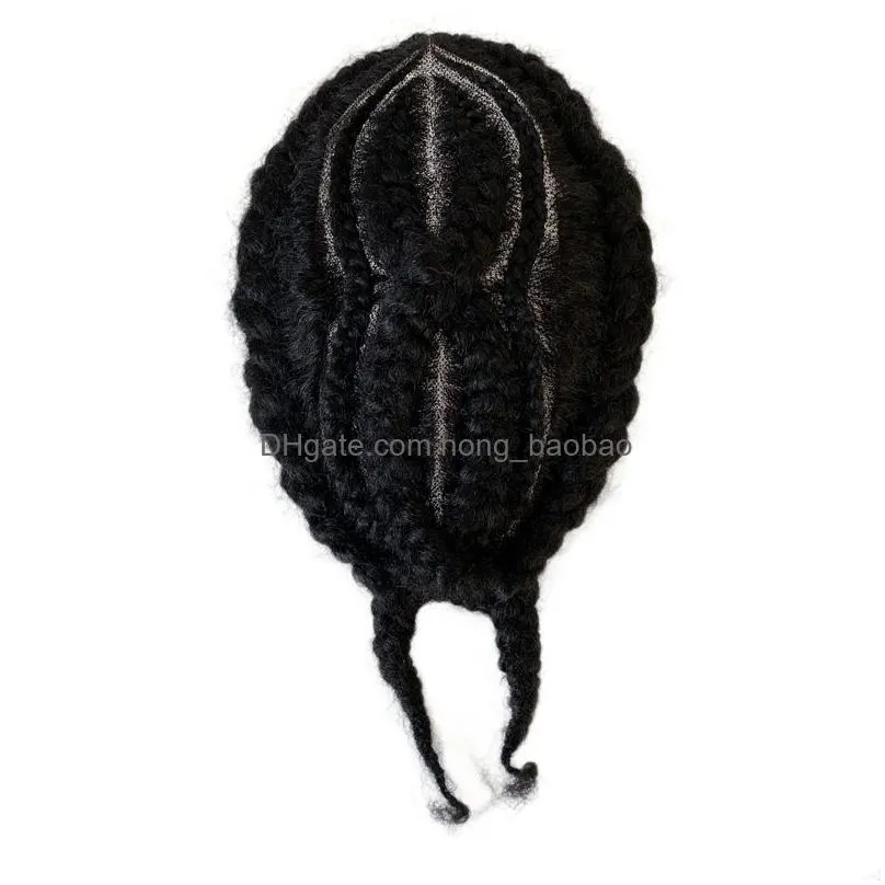 indian virgin human hair replacement 1b black root afro corn braids 8x10 full lace toupee male topper for black man