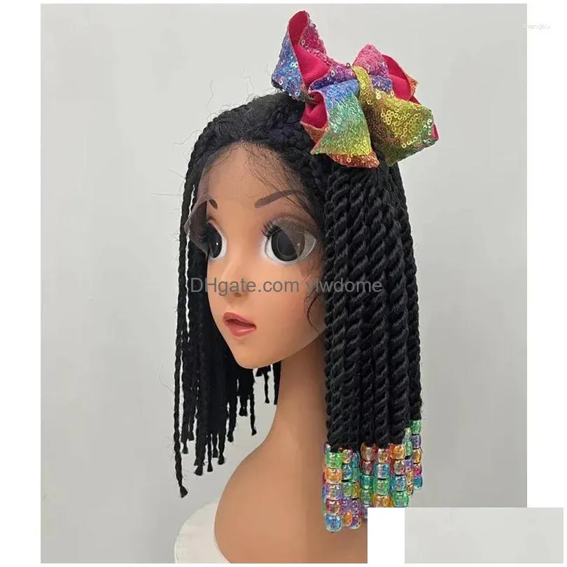 Hair Accessories Kids Braided Ponytail With Pink Beads And Sequin Bow Decoration For Baby Girl Neat Cornrows Drop Delivery Dhsoa