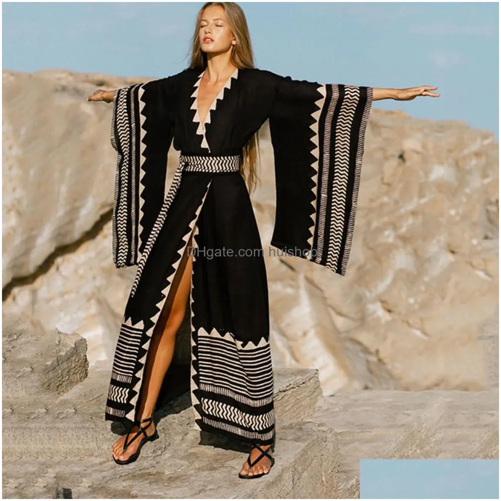 casual dresses 2023 beach summer party maxi outfits for women sexy v neck swimsuit cover up boho bohemian clothes kaftan robe 230303