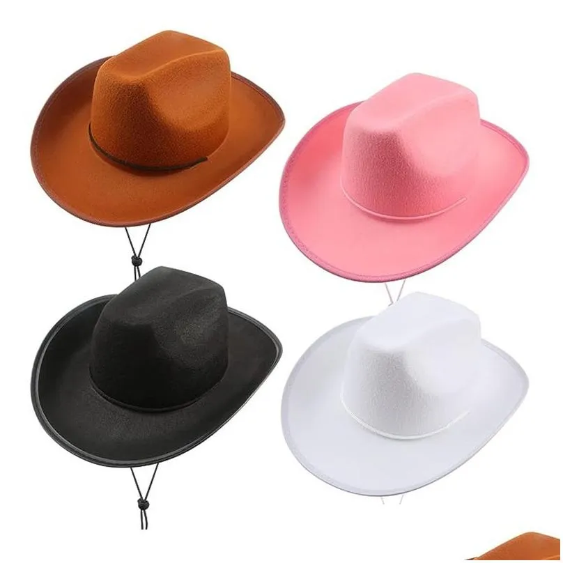 Party Hats Western  Hats Plain Cowgirl With Adjustable Pl-On Closure Dstring For Costume Party Wedding Stage Performance Drop De Dhjch