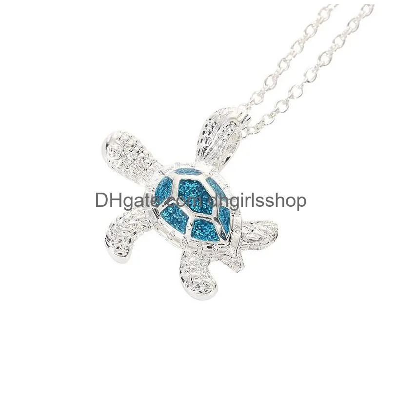 Pendant Necklaces New Fashion Trutle Necklaces With Sier Link Chain Animal Design Girls Opal Pendant Charm Necklace Birthday Party Jew Dhhxd