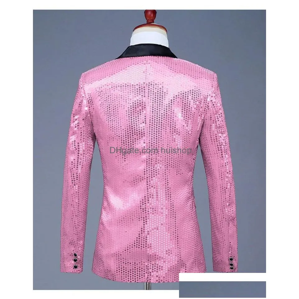 mens suits blazers pink sequin one button dress blazers brand nightclub prom men suit jacket wedding stage singer costume bowtie include