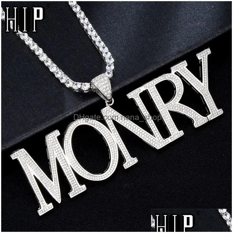 Pendant Necklaces Hip Hop Custom Name Bubble Cubic Zirconia Bling Combination Words Iced Out Chain Pendants Necklaces For Men Jewelry Dhdp8