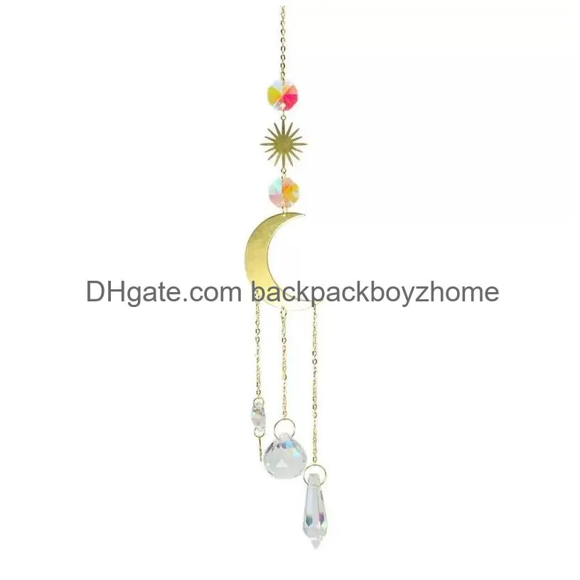 Decorative Objects & Figurines Decorative Crystal Wind Chime Moon Sun Catcher Diamond Prisms Pendant Dream Rainbow Chaser Hanging Drop Dhus2