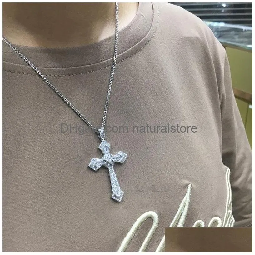 Pendant Necklaces 14K Gold Long Diamond Cross Pendant 925 Sterling Sier Party Wedding Pendants Necklace For Women Men Moissanite Jewel Dhg4J