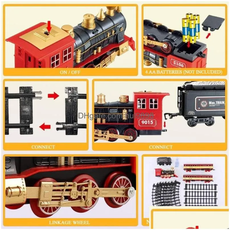 engine cargo car and long tracks electric track toy train set with steam locomotive battery operated play toys with smoke light