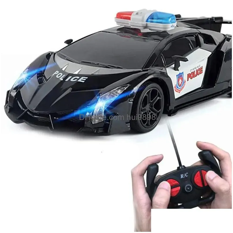 1 24 rc car electric cop car toys with led light remote control racing vehicle model gift for kids 240223