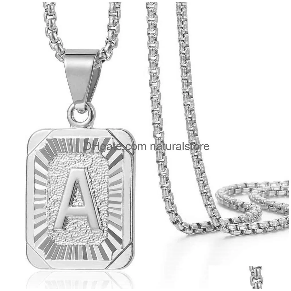 Pendant Necklaces Order Instructions Siergold Initials A-Z 26 Letter Pendant Necklace Male And Female Capital Letters 22 Inches Contac Dhqa0