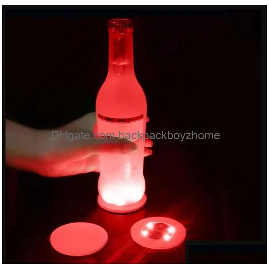 Mats & Pads Mats Pads Blinking Glow Led Bottle Sticker Coaster Lights Flashing Cup Mat Battery Powered For Christmas Party Wedding Bar Dheq9