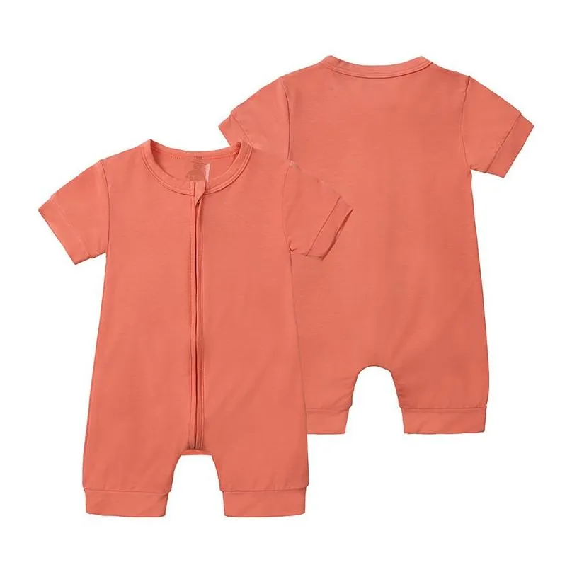 Rompers Soft Bamboo Fiber Baby Zipper Romper Summer Short Sleeve Boy Girl Clothes New Born Onesies Jumpsuit Girls Pajamas Drop Deliver Dhn63
