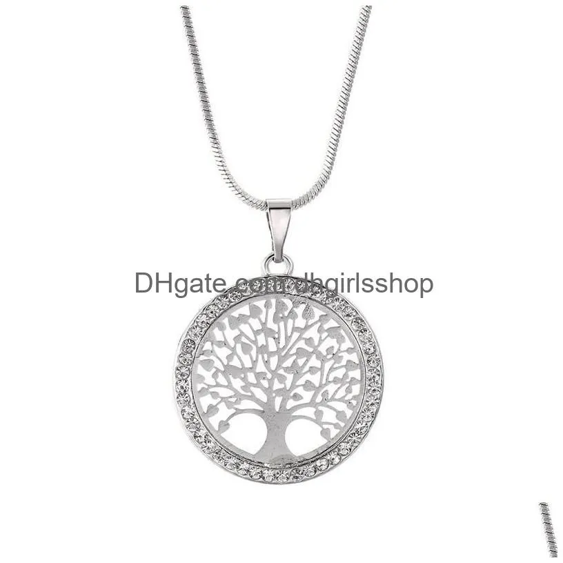 Pendant Necklaces New Fashion Tree Of Life Necklace Crystal Round Small Pendant Rose Gold Sier Colors Elegant Women Jewelry Drop Deliv Dhda7