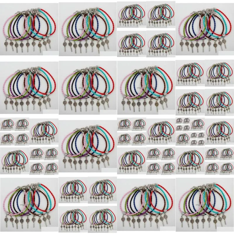 Charm Bracelets 50Pcs Vintage Sier Tennis Racket Charms Pendants Mixed Color Braided Rope Bracelets Fashion Jewelry Diy For Womenmen Dhvmi