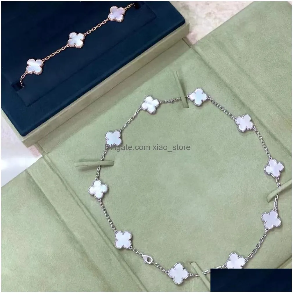 2023 brand fashion van clover necklace luxury pearl shell 10 flower pendant necklace high quality 18k gold designer necklace for women