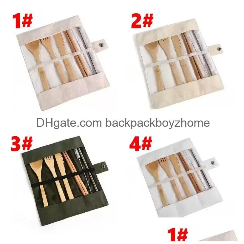 Dinnerware Sets Wooden Dinnerware Set Bamboo Teaspoon Fork Soup Knife Catering Cutlery Sets With Cloth Bag Kitchen Cooking Tools Utens Dhyk0