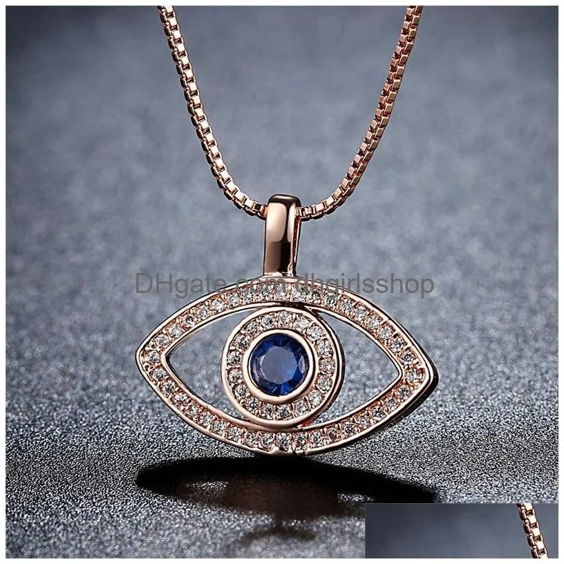 Pendant Necklaces Blue Evil Eye Pendant Necklace Luxury Crystal Cz Clavicle Sier Rose Gold Jewelry Third Zircon Fashion Birthday Drop Dhfzg