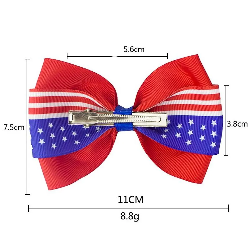 Hair Accessories 4 Inch Hair Accessories 4Th Of Jy Flag Bows For Girls With Clips Red Royal White Hairbows Grosgrain Ribbon Stars Stri Dhhdr