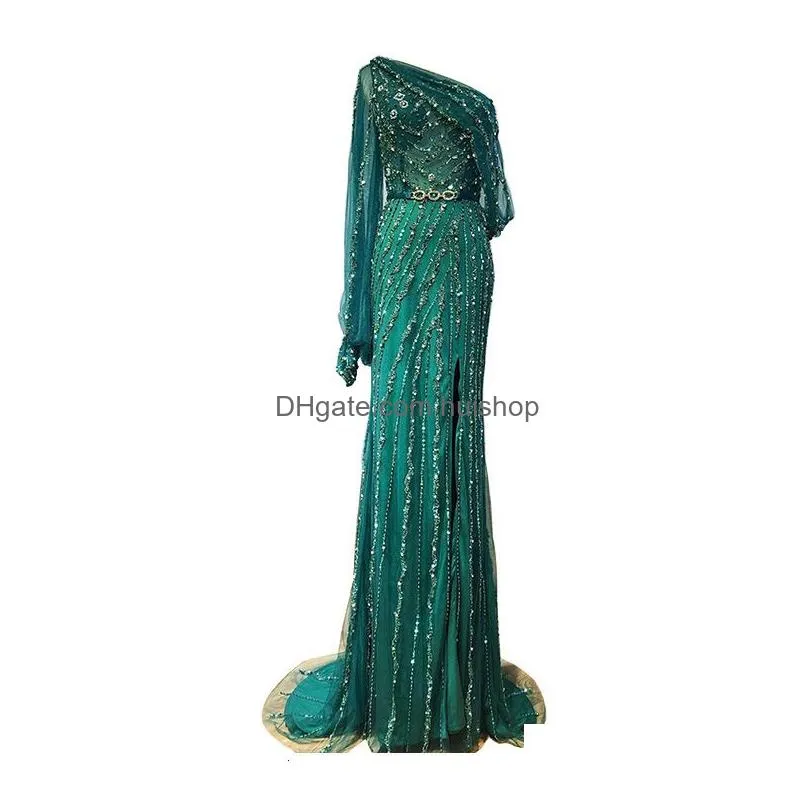 eightree dubai one shouder evening dresses luxury beading crystal sparkly evening gowns arabic formal party dress robe de soiree
