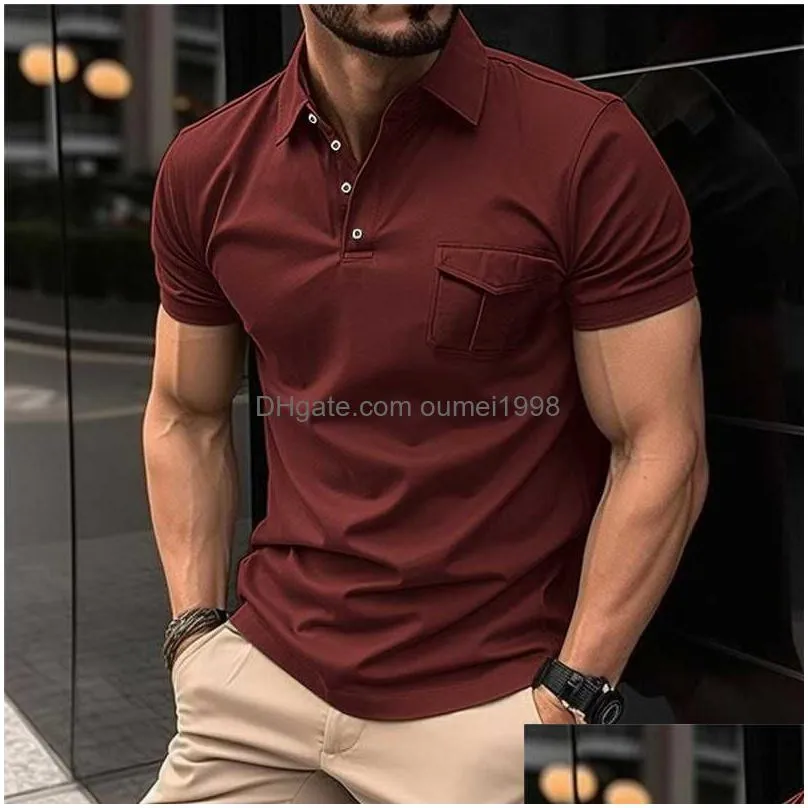 Men`S T-Shirts Mens T-Shirts Casual Solid Knitted Shirts Men Classic Turn-Down Collar Button-Up Plover Tees For Clothes Summer Short S Dhsba