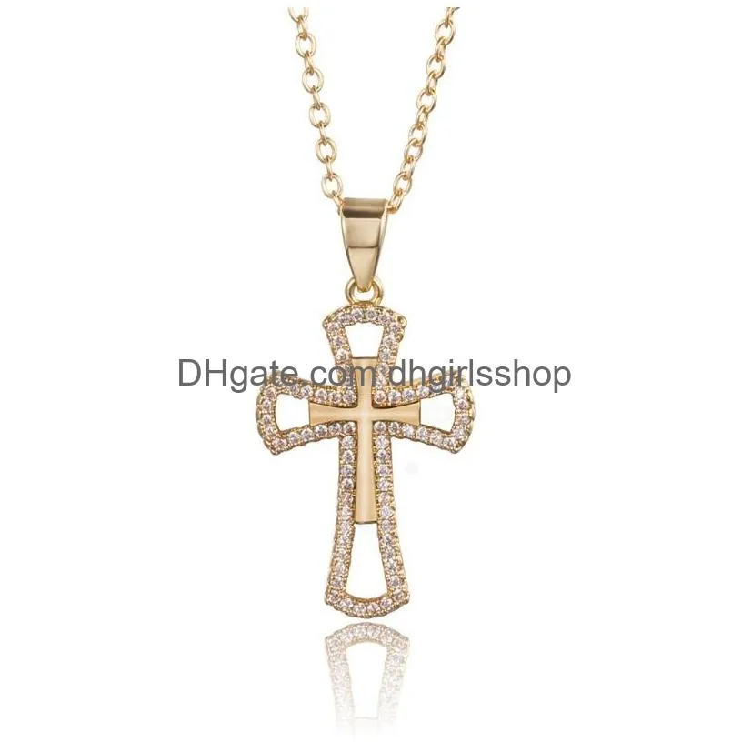 Pendant Necklaces Women Cross Pendant Choker Necklace Rose Gold Sier Rhinestone Crystal Charm Jewelry Fashion Cubic Zirconia Clavicle Dhxj9