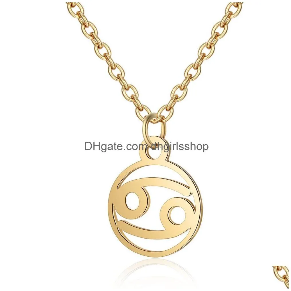 Pendant Necklaces New Zodiac Sign Pendant Necklaces For Women Gold Plated Horoscope Aries Leo 12 Constellations Fashion Stainless Stee Dh9Uo
