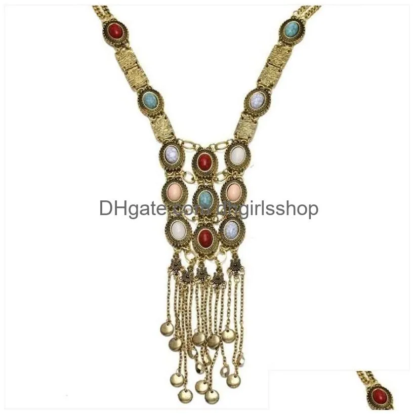 Pendant Necklaces Bohemia Women Chic Maxi Necklaces Fashion Vintage Long Tassel Pendant Statement Pendants Collar Jewelry Gold Sier Dr Dh3Ti