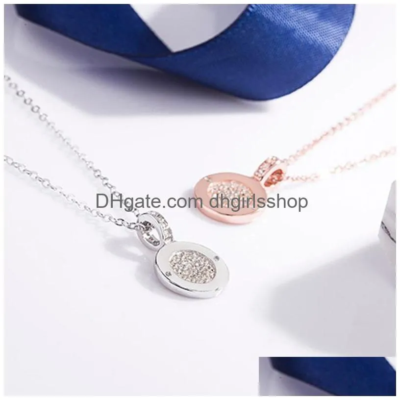 Pendant Necklaces Double Sided Round Pendant Necklaces For Women Rose Gold Luxury Rhinestone 925 Sterling Sier Choker Necklace Fashion Dhxji