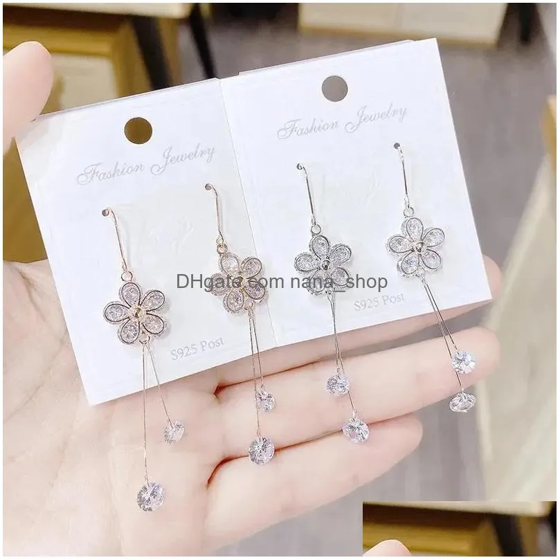 Stud Earrings Girls Simple Long Flower Tassel Aesthetic Student S925 Sier Needle Female Ear Accessories Drop Delivery Dhqig