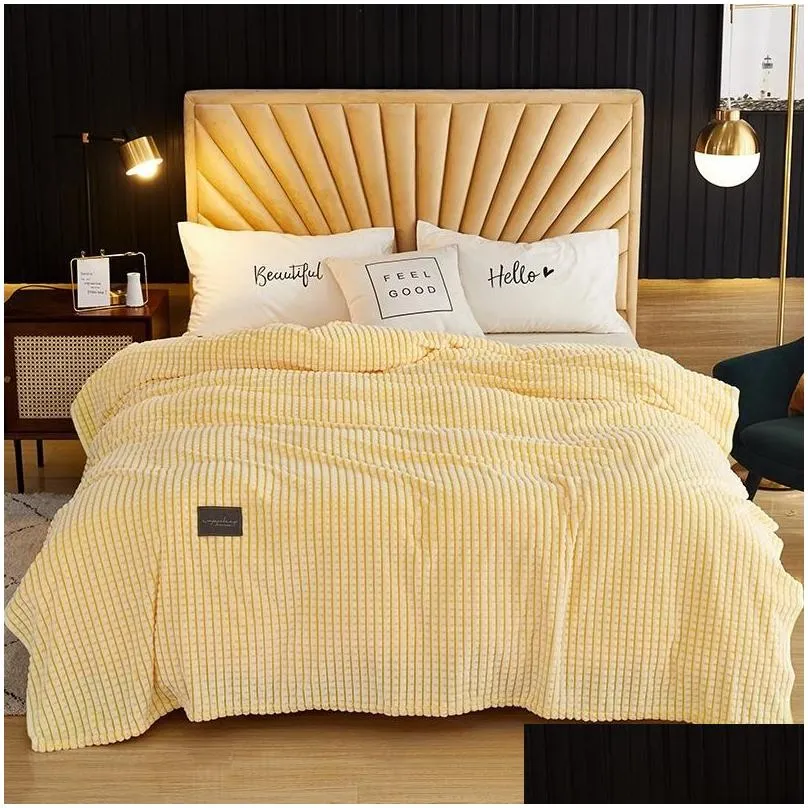 Blanket Super Soft Throw Premium Silky Flannel Bed Milk Fleece Office Nap Coral Single Towel Air Conditioning All Season Drop Delivery Dhixn