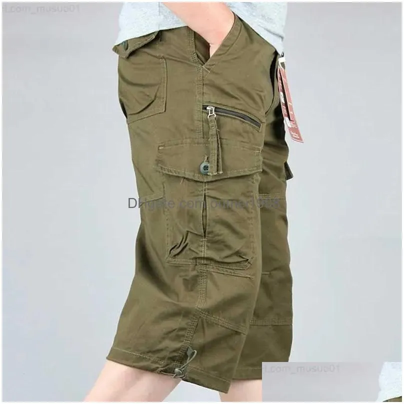 Men`S Shorts Mens Shorts Summer Military Long Length Cargo Men Casual Cotton Mti Pocket Breeches Tactical Army Capri Pants Cropped Tr Dhgvt