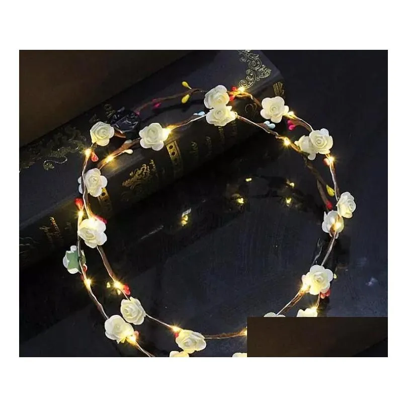 Hair Accessories Flashing Led Glow Flower Crown Headbands Light Party Rave Floral Hair Garland Wreath Wedding Girl Headpiece Drop Deli Dh6Rd