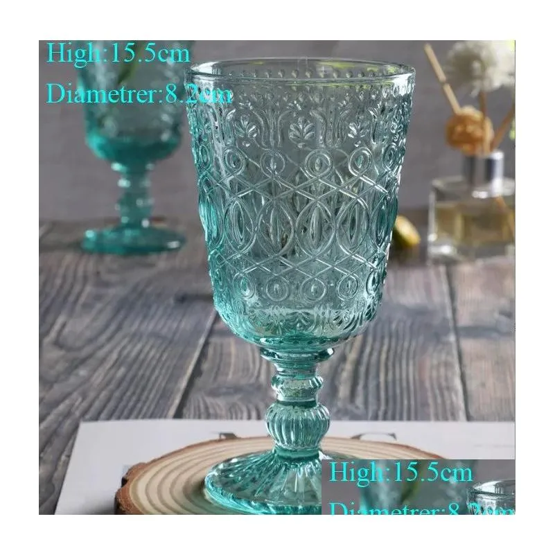 Wine Glasses Wholesale 270Ml European Style Embossed Stained Glass Wine Lamp Thick Goblets 7 Colors Wedding Decoration Gifts A0059 New Dhxct