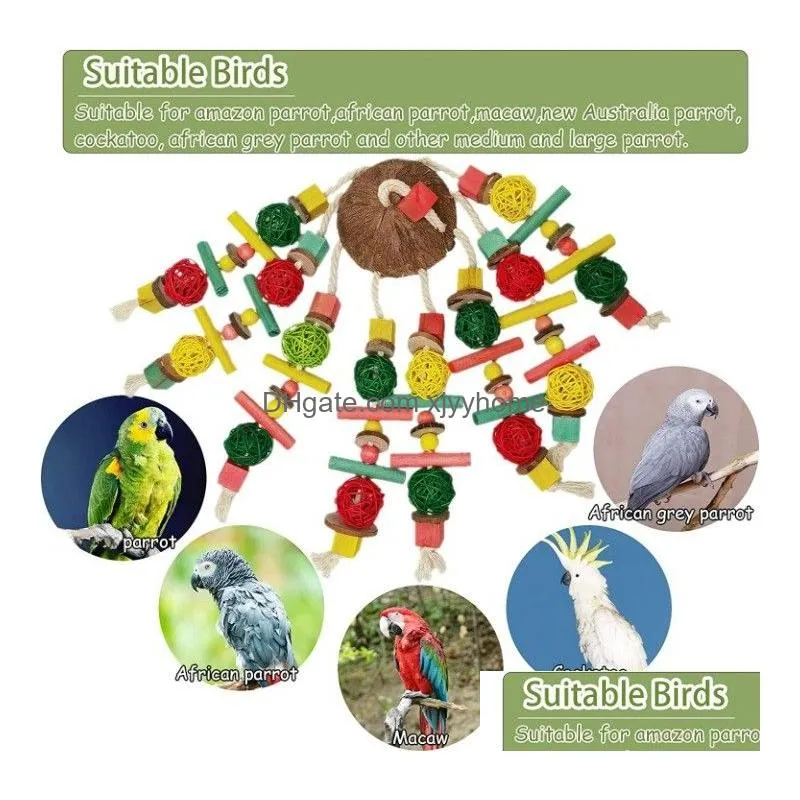 Other Pet Supplies Bird Parrot Toys Mticolored Wooden Blocks Chewing Toy Cage Bite For Aws Coos African Grey And Large Medium Drop Del Dh6Be