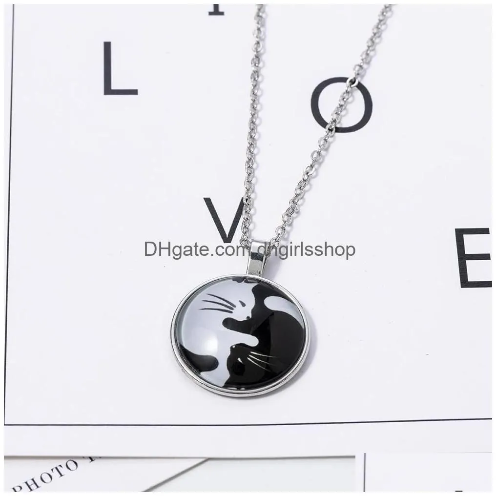 Pendant Necklaces New Animal Statement Necklace For Women Fashion Woman Men Yin Yang Cat Pendant Choker Necklaces Jewelry Gift With Li Dhxyi