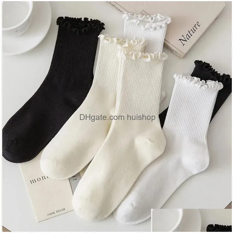 men s socks 5 pair lot for women ruffle cotton middle tube ankle short breathable black white set spring autumn 231107