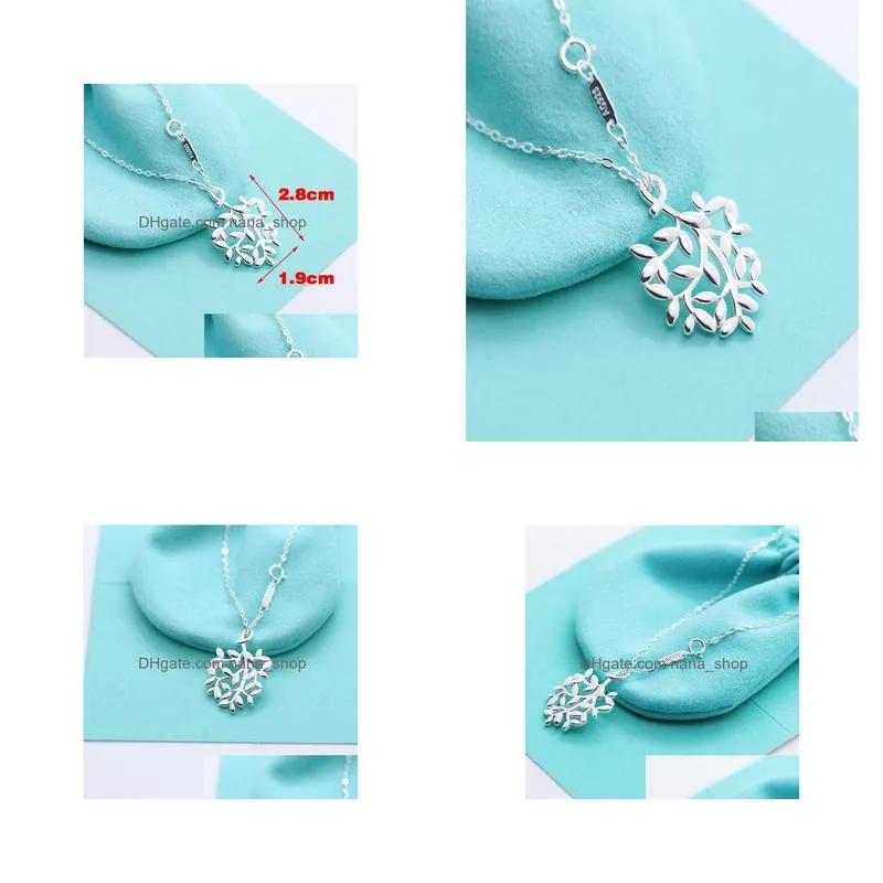 Pendant Necklaces American Sterling Sier Branch Pendant Necklace Women Peretti Charm Chain Fashion Wedding Party Hollow Leaf Necklaces Dhhv0