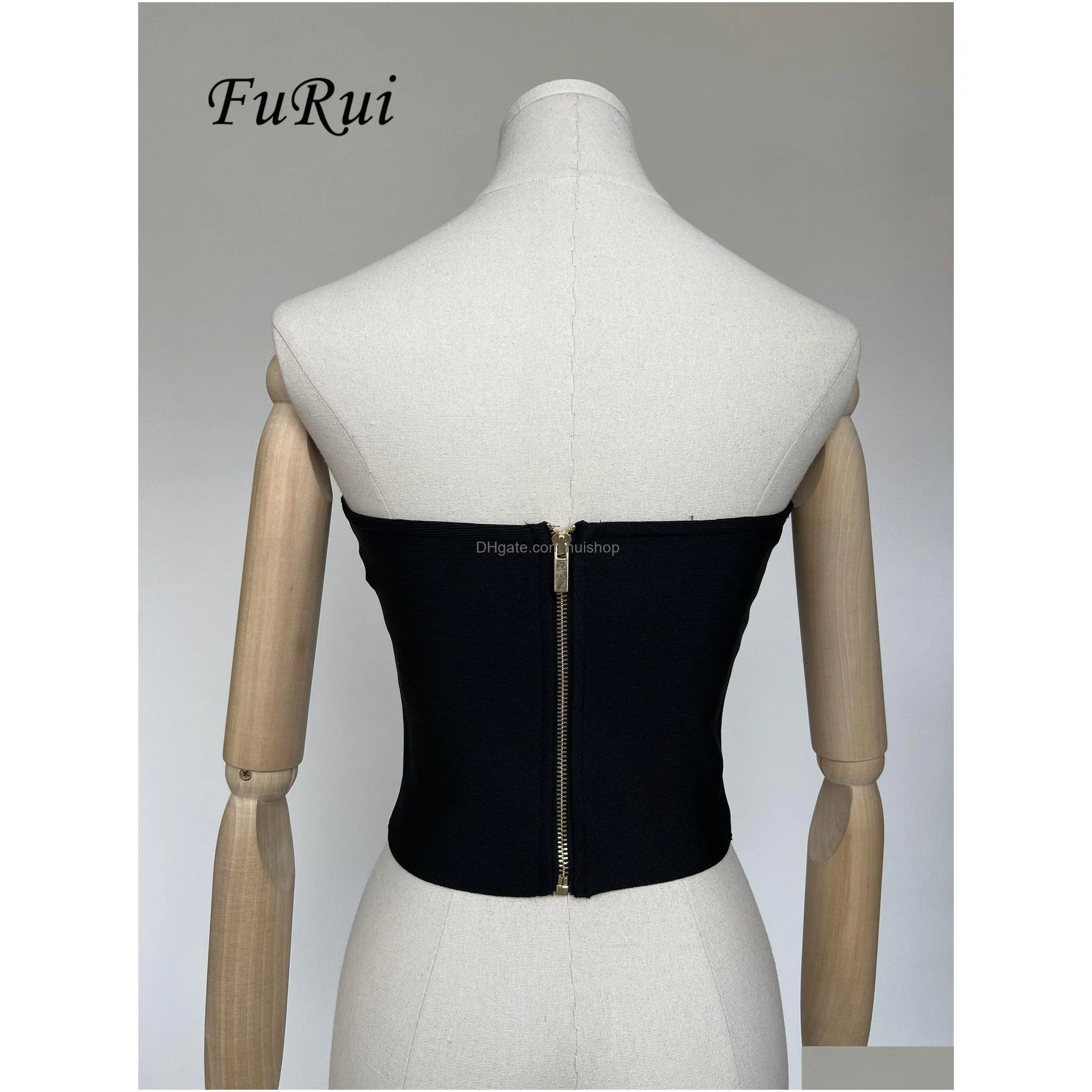 camisoles tanks furui star fashion sexy black v-neck tops strapless short bandage crop tops vest in stock within 24 hours 230411