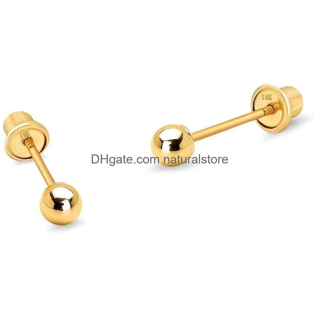 Stud 14K Yellow Gold 2 3 4 5 6Mm Plain Hollow Ball Children Screw Back Baby Girls Stud Earrings Drop Delivery Jewelry Earrings Dhz6N