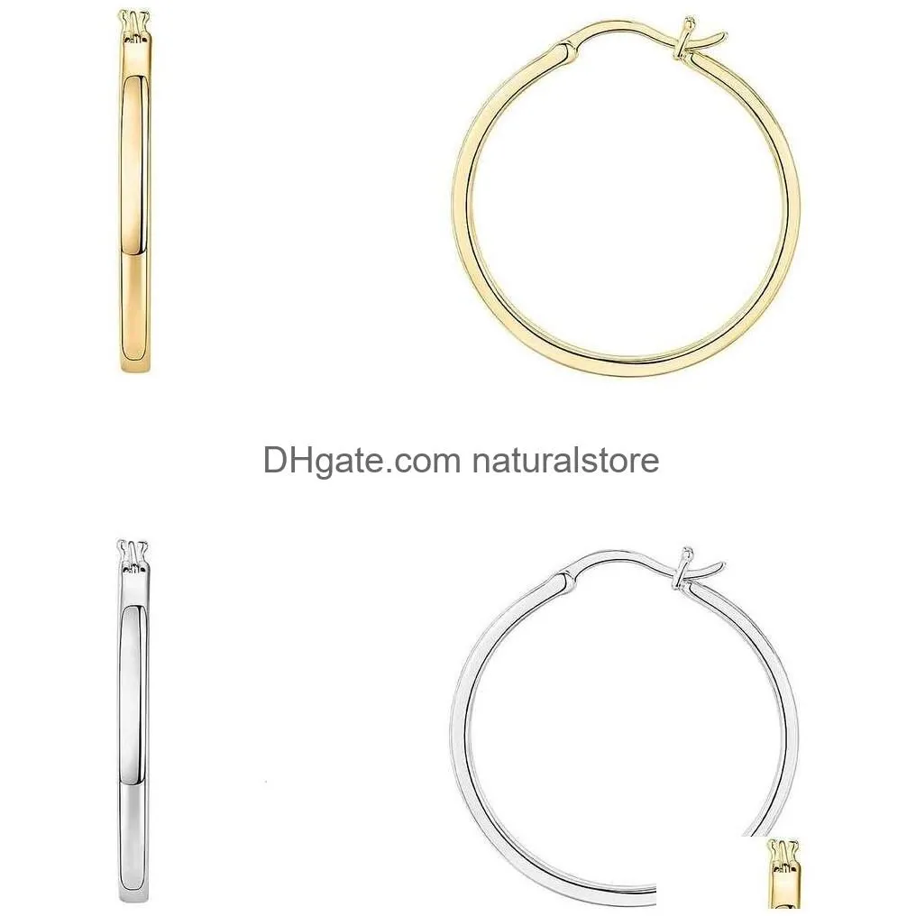 Hoop & Huggie Pavoi 14K Gold Plated 925 Sterling Sier Post Lightweight Hoops 20Mm - 30Mm Earring Hoop Earrings For Drop Delivery Jewe Dhrci