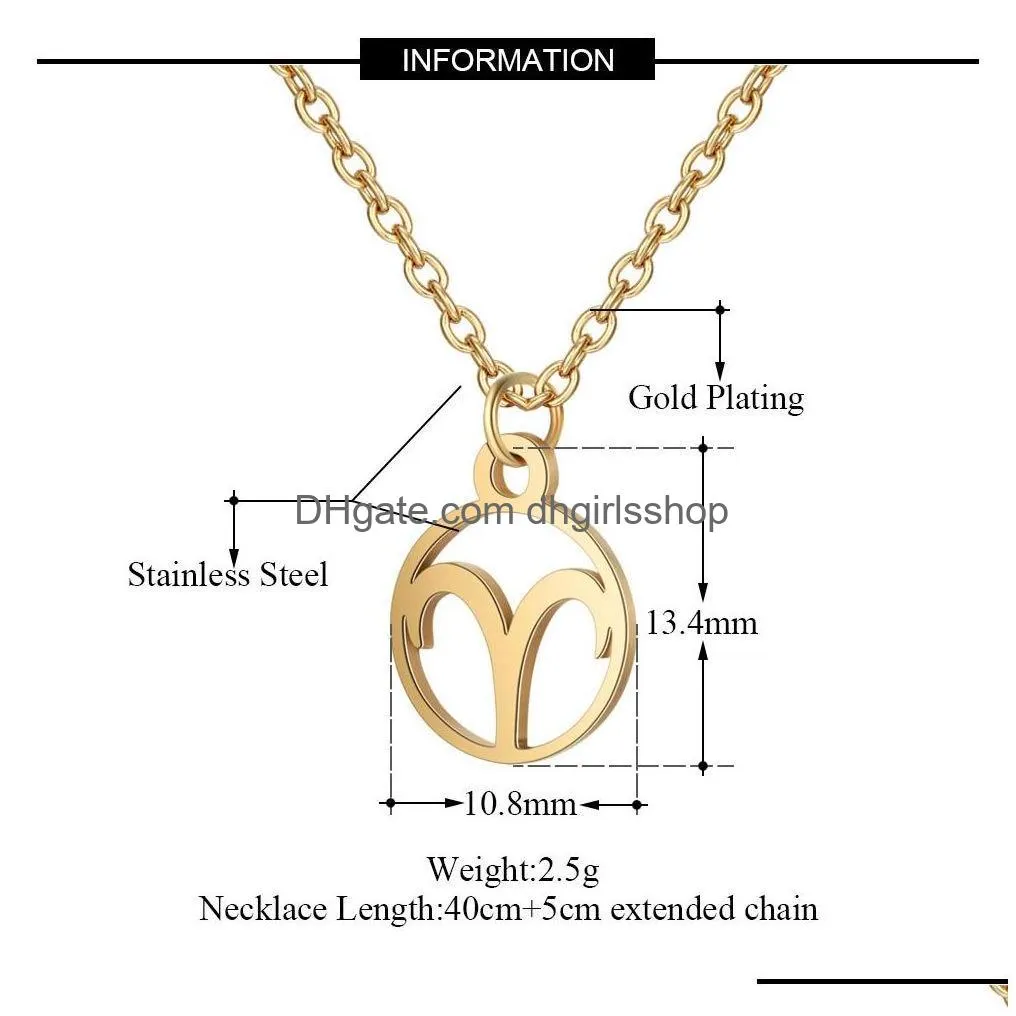 Pendant Necklaces New Zodiac Sign Pendant Necklaces For Women Gold Plated Horoscope Aries Leo 12 Constellations Fashion Stainless Stee Dh9Uo