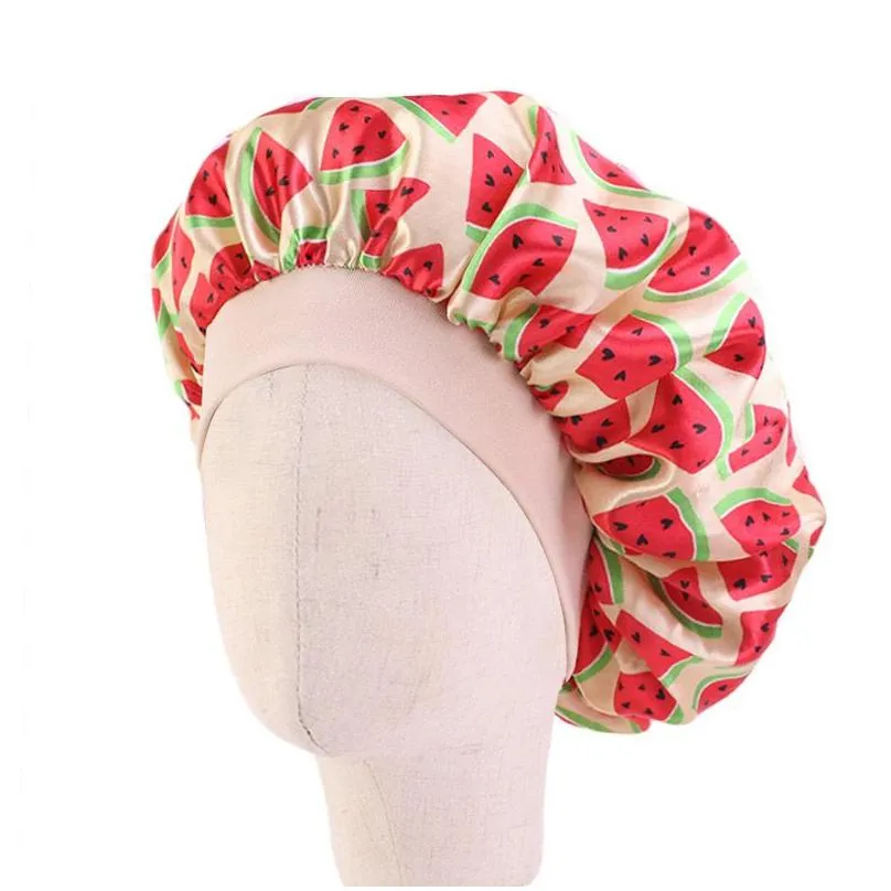 Caps & Hats Fashion Kids Floral Satin Bonnet Girl Night Sleep Cap Hair Care Soft Head Er Wrap Beanies Sklies 6 Colors Drop Delivery Ba Dhlbm