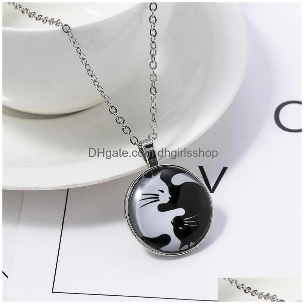 Pendant Necklaces New Animal Statement Necklace For Women Fashion Woman Men Yin Yang Cat Pendant Choker Necklaces Jewelry Gift With Li Dhxyi