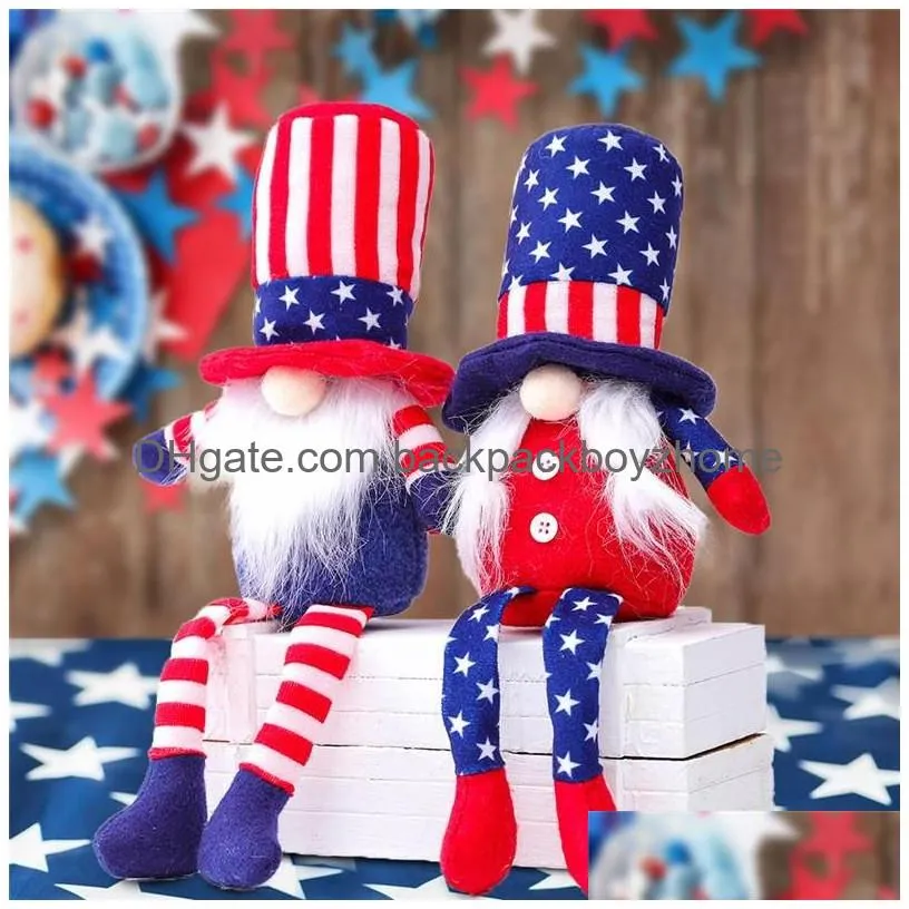 Party Favor American Independence Day Gnome Red Blue Handmade Patriotic Dwarf Doll Kids 4Th Of Jy Gift Home Decoration Drop Delivery H Dhwfb