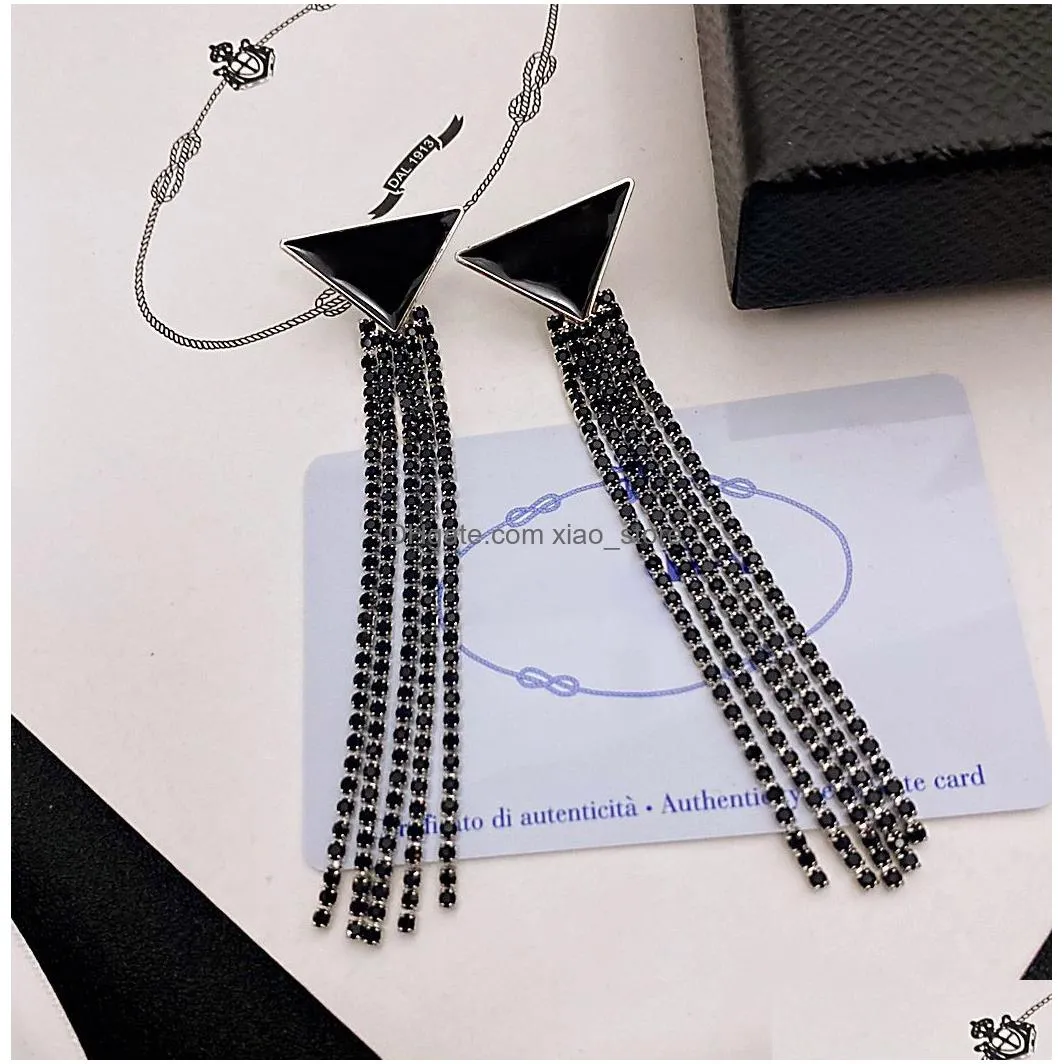 designer high quality earring charm luxury simple brand silver earrings elegant women black ins classic inverted triangle